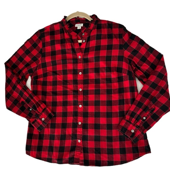 J CREW Buffalo Flannel Blouse Red Plaid Long Sleeve Preppy Buttoned Women’s Sz M - Picture 3 of 9
